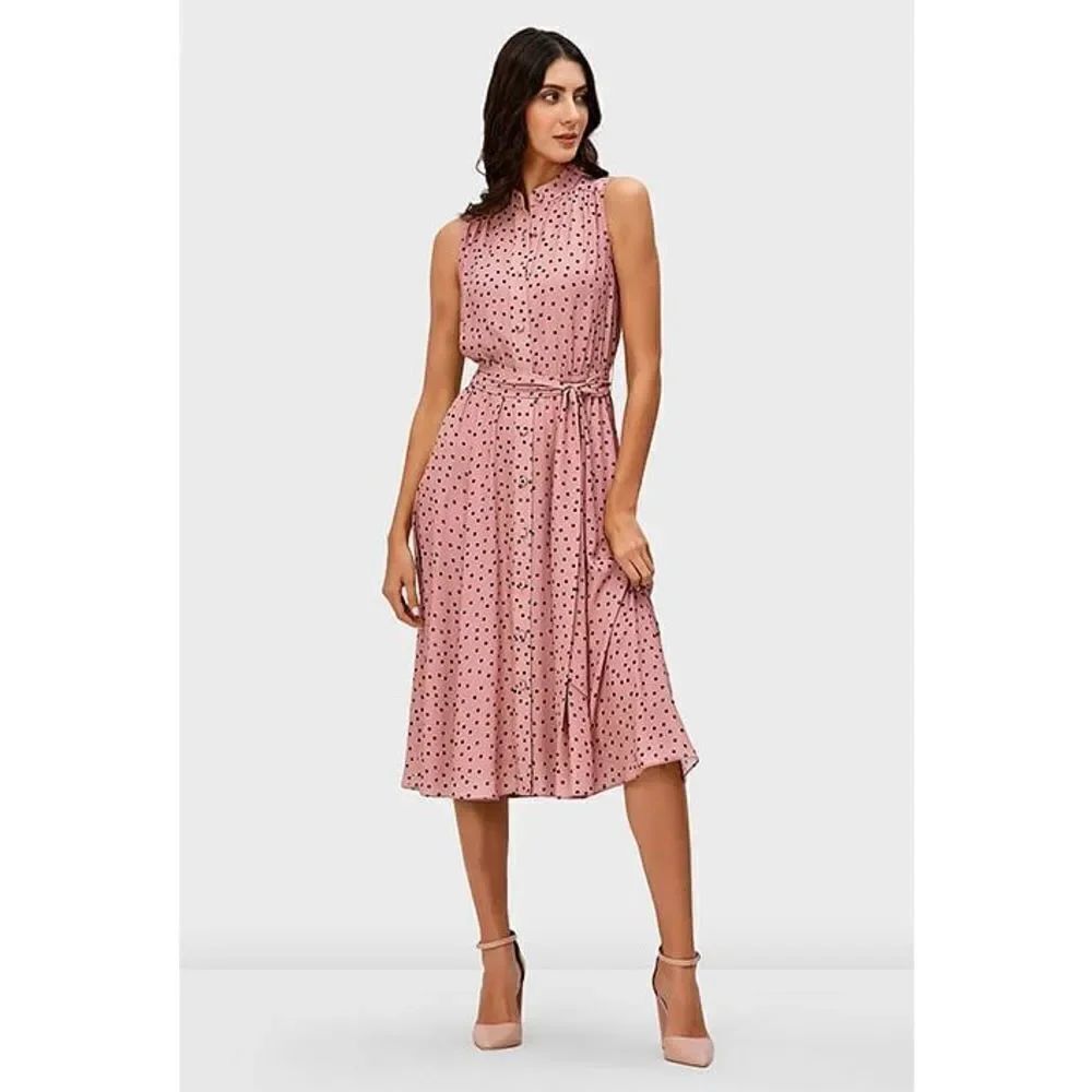 ✨Eshakti Polka Dot Print Crepe Elastic Waist Shirtdress✨